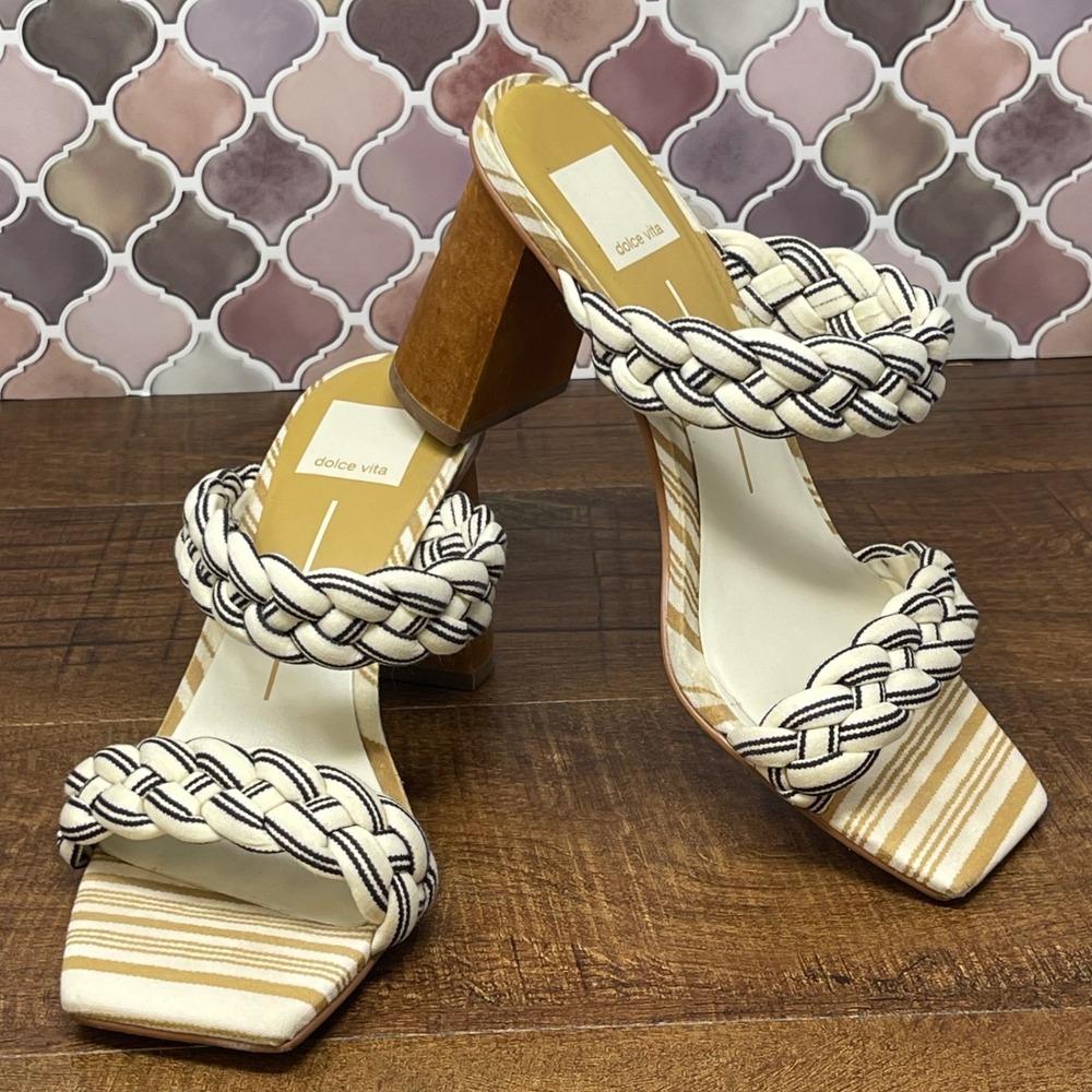 Dolce Vita - "Paily" Braided Stripe Block Sandal - Black/Off-White - Size 7‎ - Picture 4 of 15